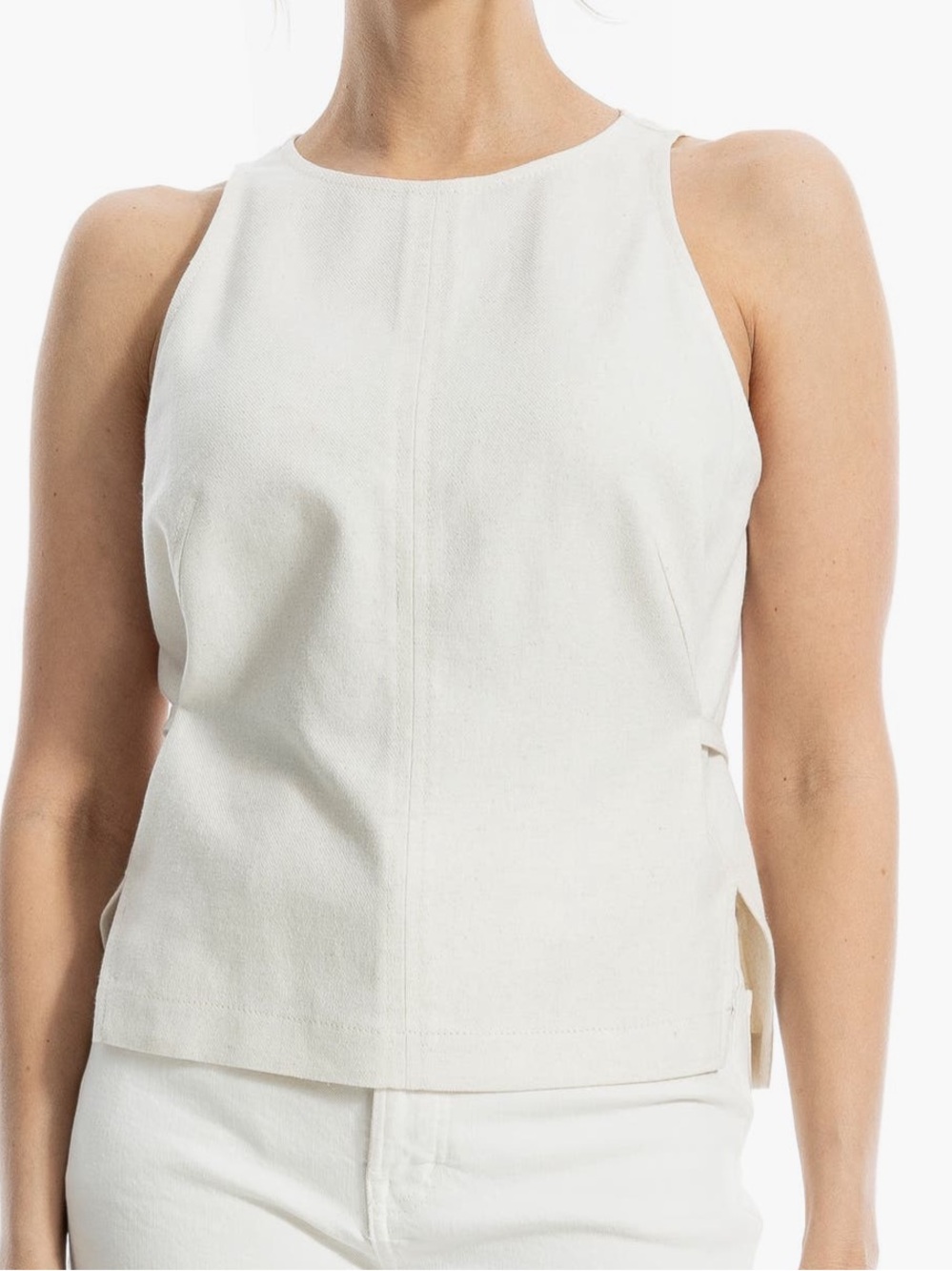 Max Studio Cream Sleeveless Tie-Detail Tank